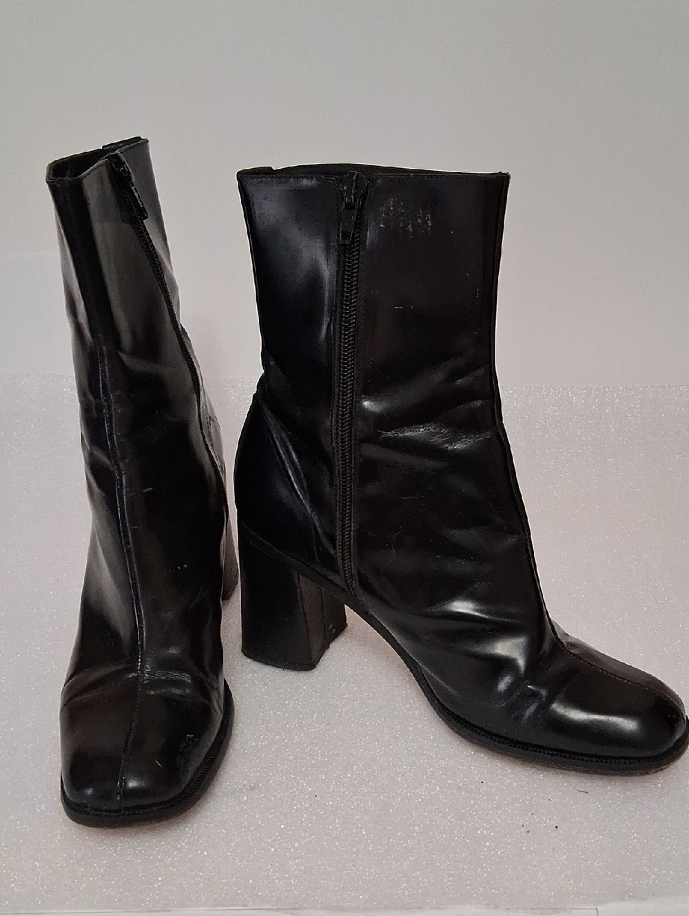 Black Women's Mid-Calf Block Heel Ankle Boots - Classic Style